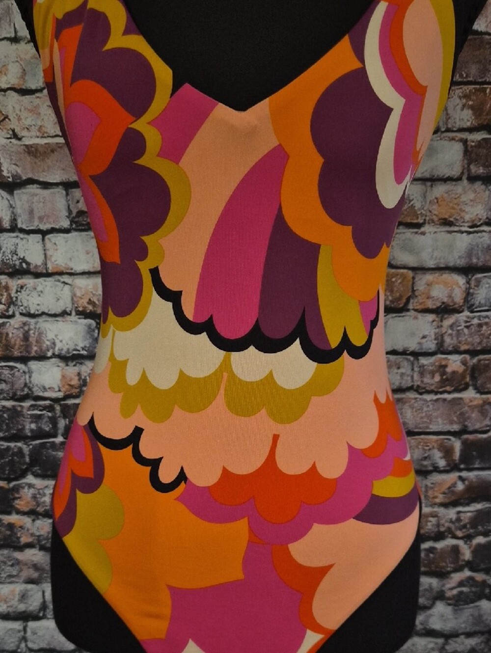 Vibrant Pink Orange Floral-Pattern Women's Bathing Suit - Picture 3 of 9